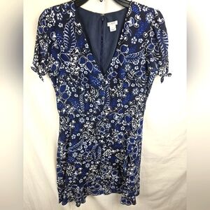 J.Crew Navy and White Floral Short Sleeve Wrap Dress Sz 6